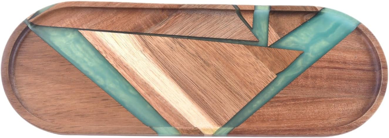 Walnut Wood & Resin Coasters Set (4 Pcs + 1 Green Tray) - Heat Resistant Drink Insulation Pads,Round Tea Coffee Cup Mats, Nordic Table Decor Gift for Sister's mom Teacher