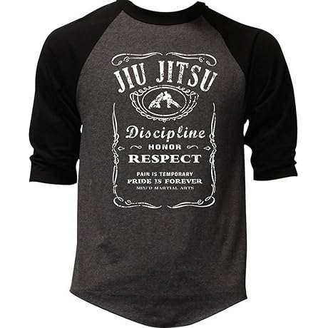 Men's Gracie Jiu Jitsu Whiskey Label Black/Gray Raglan Baseball T-Shirt