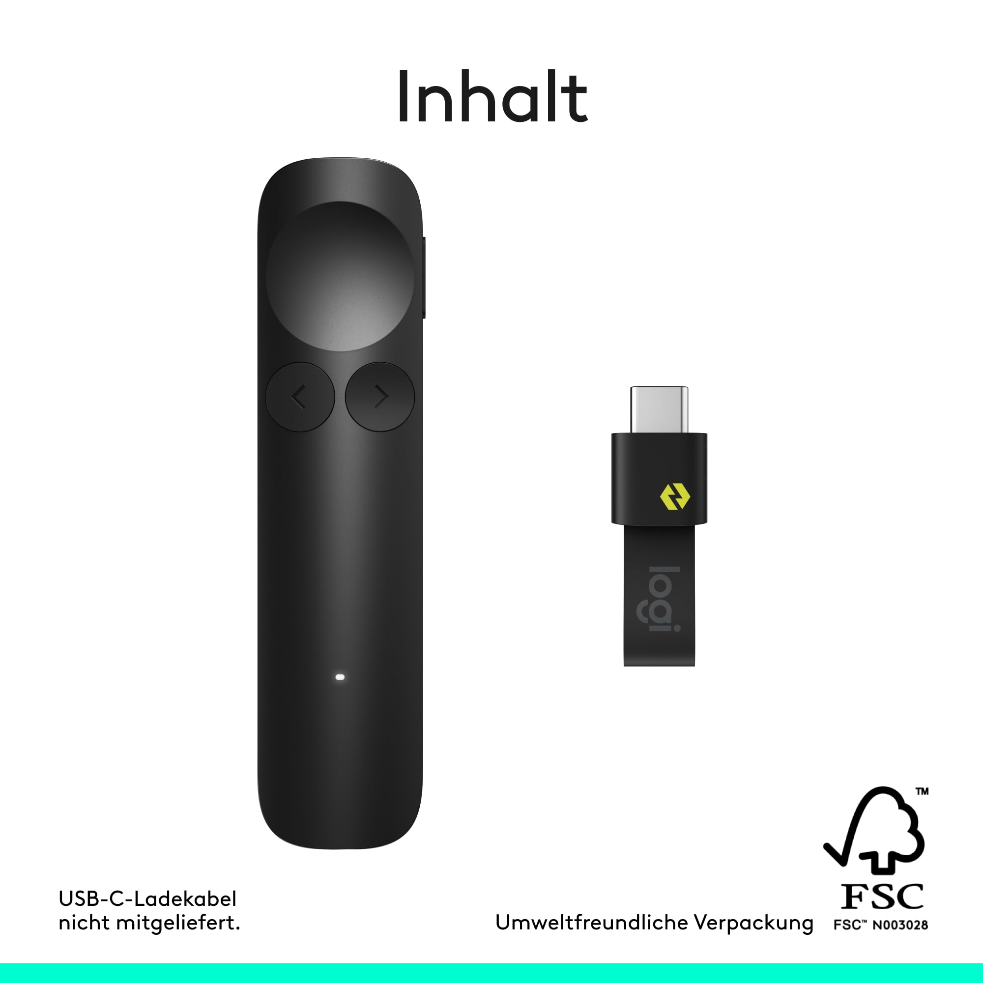 Logitech Spotlight 2 Presenter, kabelloser Präsentations-Klicker mit Haptik, digitalen Highlight-Funktionen, anpassbaren Aktionen, Laserpointer, Schnellaufladung, Bluetooth und USB-C - Schwarz