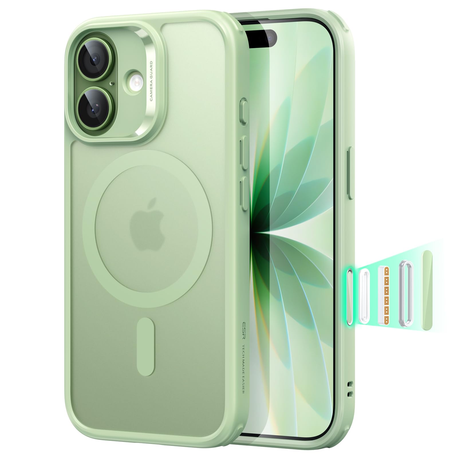 ESR for iPhone 17 Case, Camera Control Cover, Compatible with MagSafe Accessories, TPU, Military-Grade Drop Protection, Shock-Absorbing Air Guard Corners, Hybrid Series, Frosted Light Green-image-27