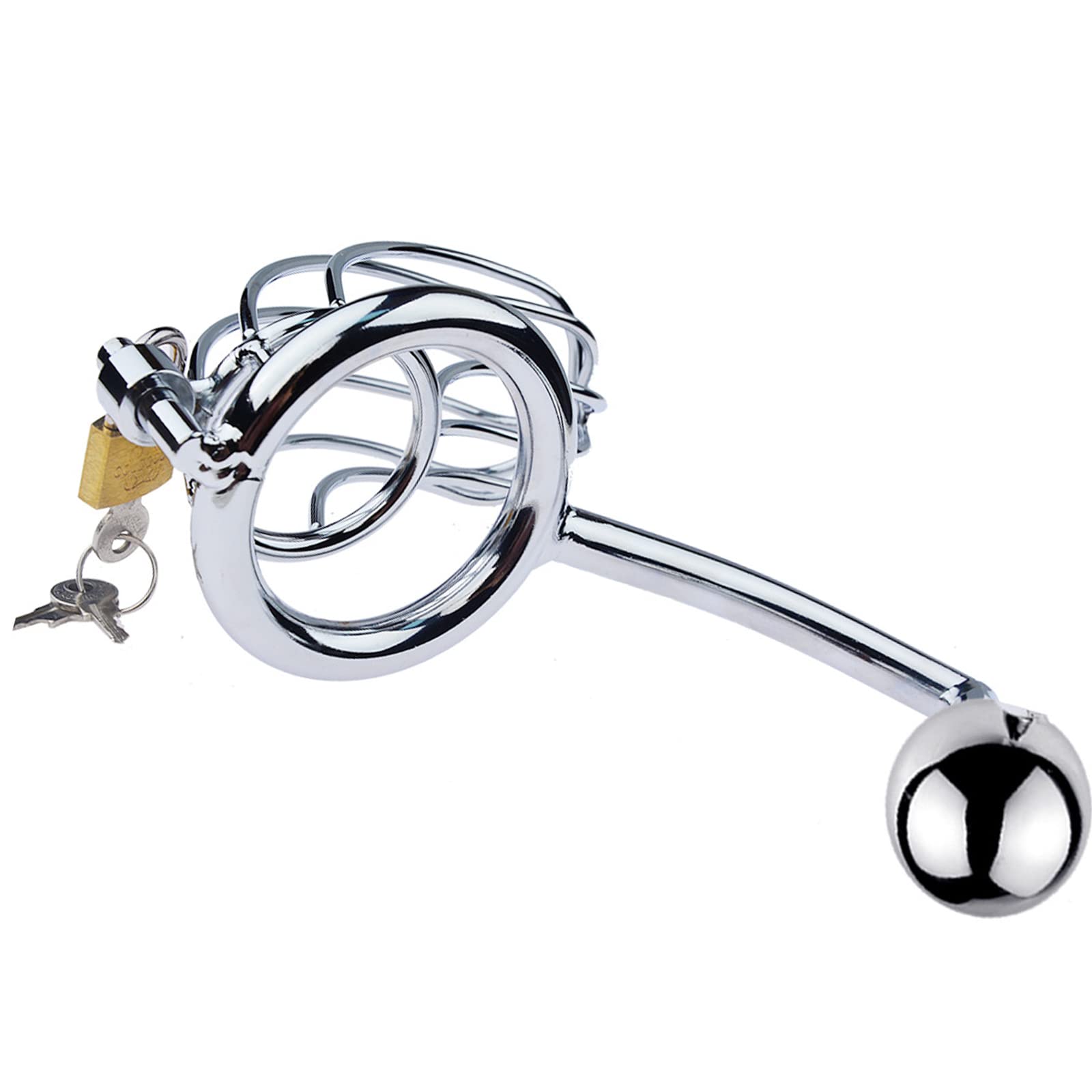 Gabbia per pene in acciaio inossidabile 2 in 1 con anelli per il pene BDSM Gabbia di castità in metallo con gancio anale Cintura di castità per uomo Dispositivo di castità Dilatatori(50mm)