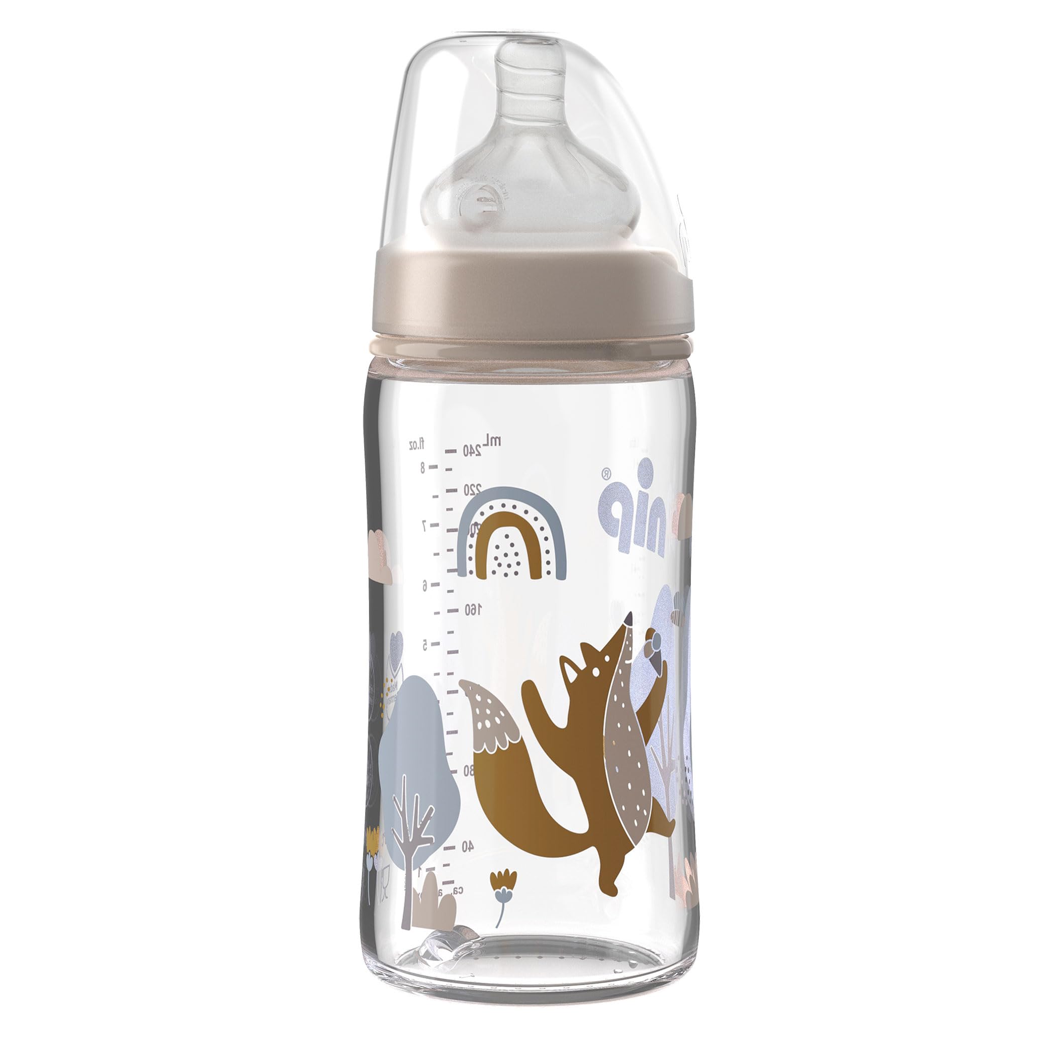 nip – Weithalsflasche Glas | 240ml | Babyflasche mit weichem Silikontrinksauger und Ventil für optimalen Lufteinstrom. Babyflasche aus bruchfestem Glas | Sauglochgröße M, Girl