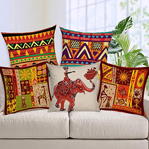 AEROHAVEN Jute 150 TC Cushion Cover, 24 x 24 Inch, Multicolour, 5 Pieces