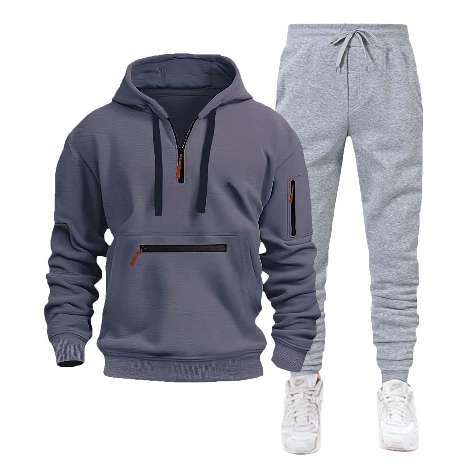 Set da uomo chic e casual, set da uomo sportivo con cappuccio, tuta per autunno inverno caldo, abbigliamento comfort quotidiano, abbigliamento da corsa palestra fitness, abbigliamento puro