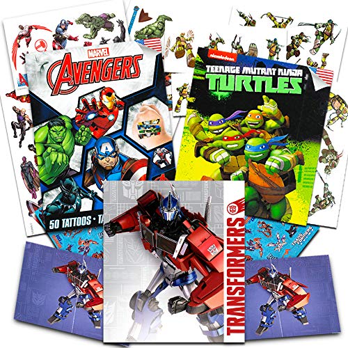 Superhero Temporary Tattoos for Boys Kids Party Bundle -- 125 Licensed Tattoos with Stickers Featuring Transformers, Marvel Avengers and Teenage Mutant Ninja Turtles (Party Supplies)
