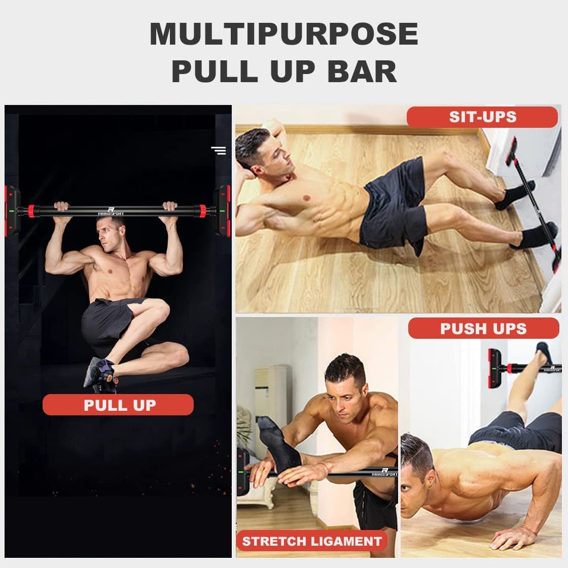 RHINOSPORT Klimmzugstange Türrahmen ohne Schrauben mit Neues Drehbares Zahnradschloss, Klimmzugstange verstellbar 69-92 cm (27.1in-36.2in), Tragkraft bis 200 Kg Pull Up Bar