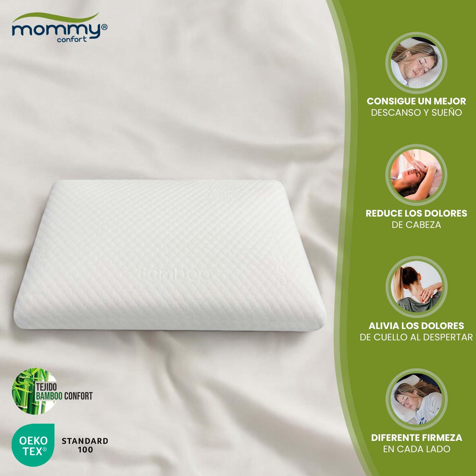 Almohada Viscoelástica 60cm Doble Firmeza Lado Blanco Suave Lado Gris Media Funda Interior Incluida Funda Bambú Lavable con Cremallera Ergonómica Transpirable Descanso Cómodo