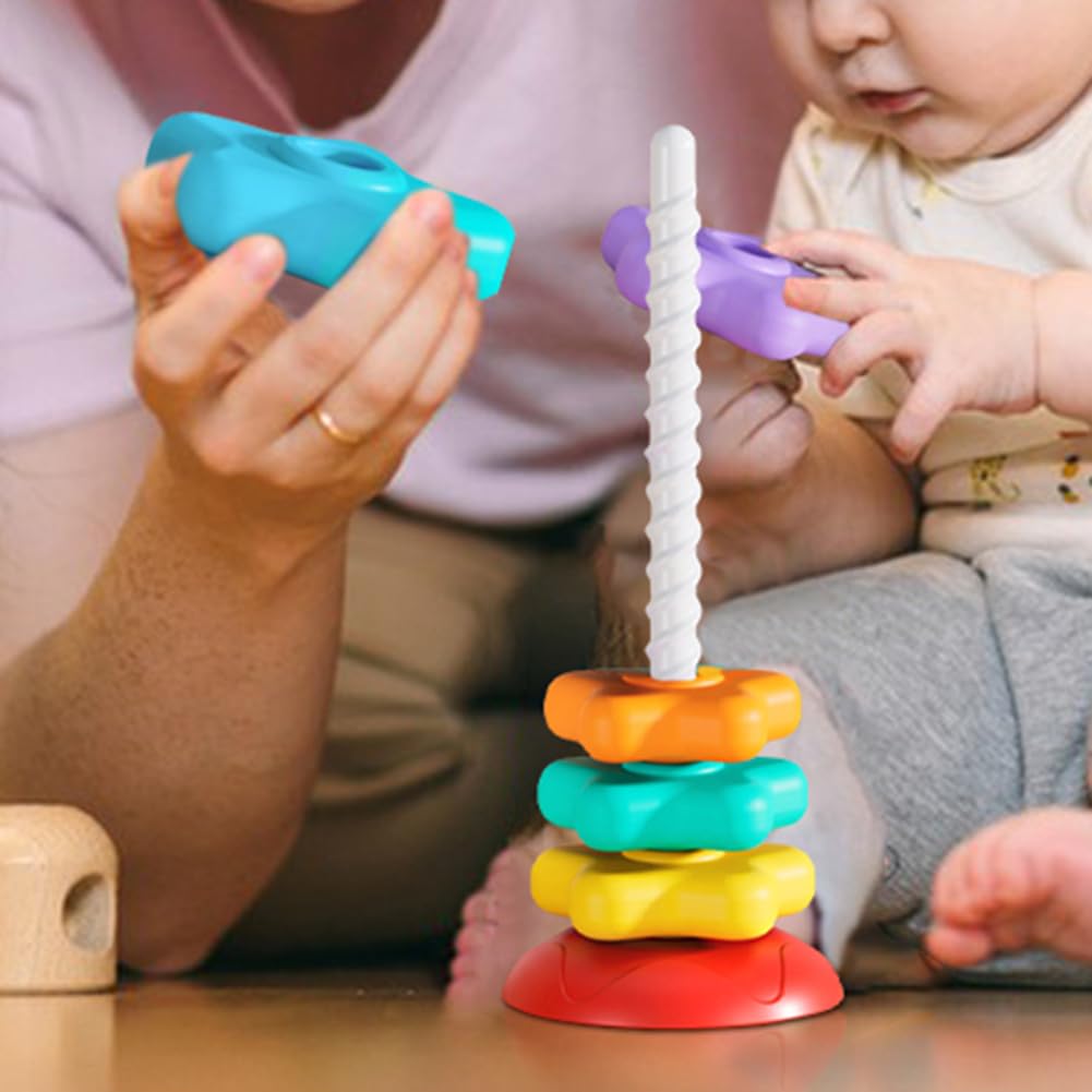 Stapelbares Sternenspielzeug, Stapelturm mit Sternen, Regenbogen-Rotations-Stapelspielzeug, Regenbogen-Lernringe, sternförmiges Spielzeug für Babys ab 6 Monaten