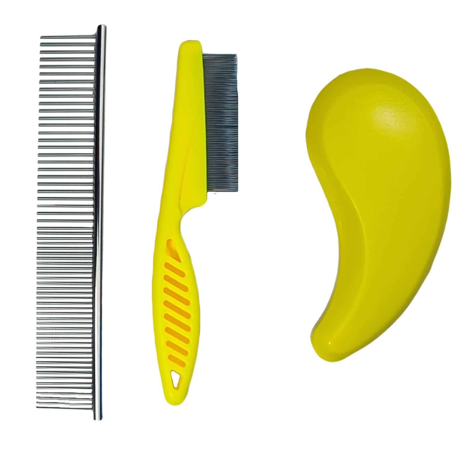 MAEELOU 3 PCS Puppy Brush Grooming Kit, Stainless Steel Flea Comb, Fit for Yorkie, Shih Tzu, Maltipoo, Soft Bristle (Yellow)