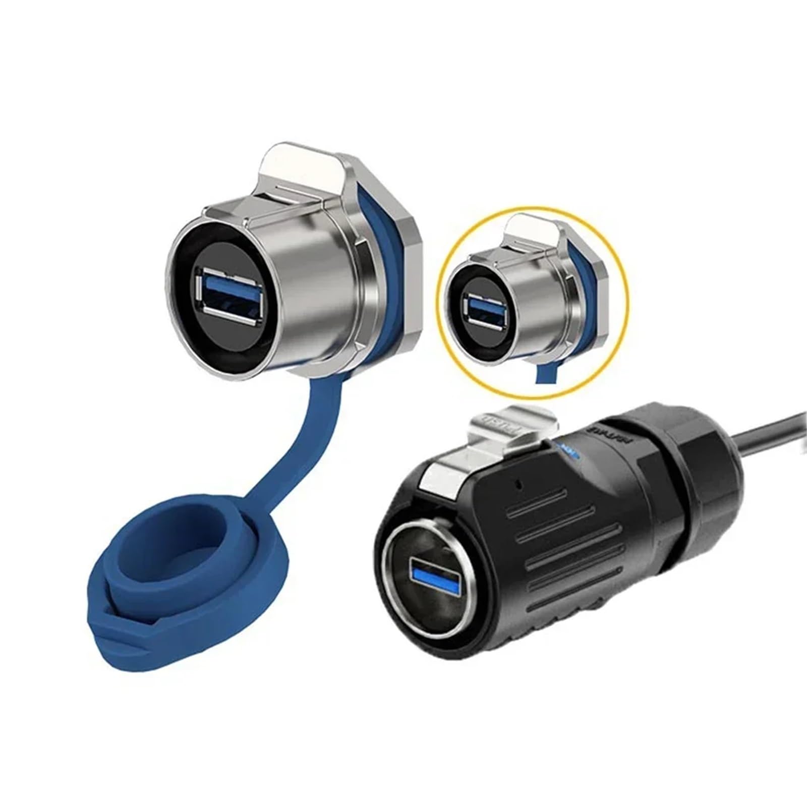EW-LP24 IP68 Impermeabile M24 Cavo di segnale dati 0,5 m Cavo di prolunga USB Connettore USB 3.0 Tipo A pannello/dado/Docking Presa femmina (Nut Set(cavo da 0,5 m)