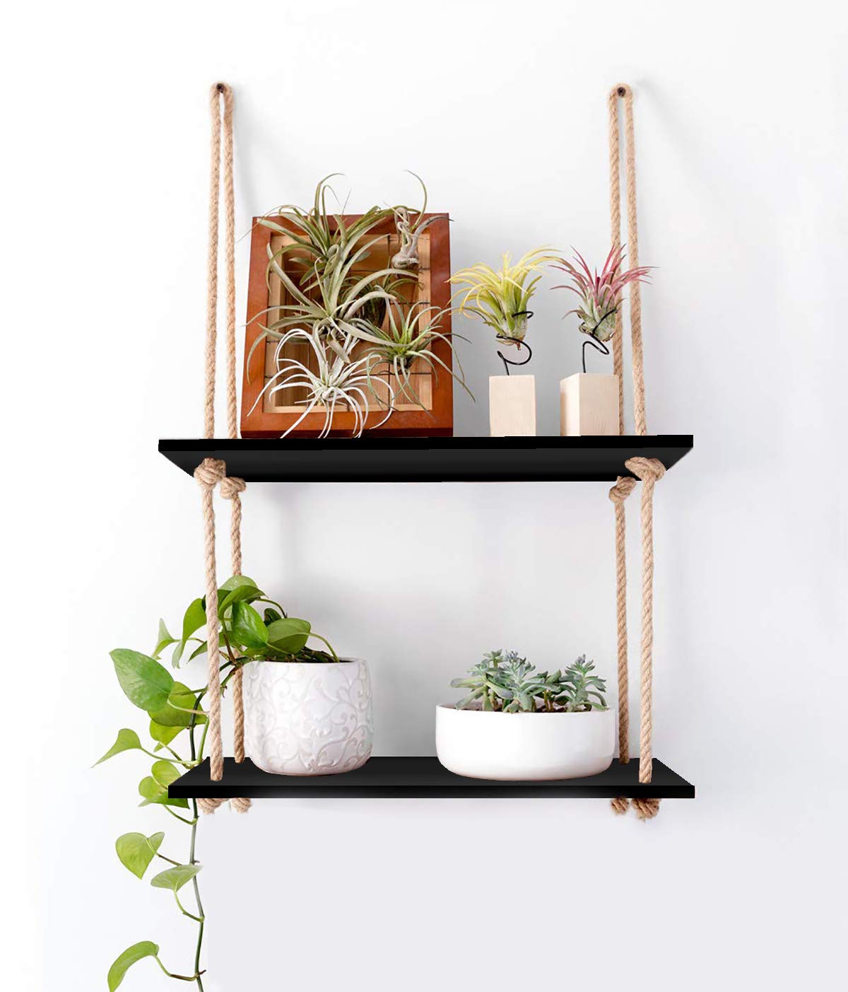VAH Wall Hanging Shelf, Wood Floating Shelves for Wall Rustic Rope