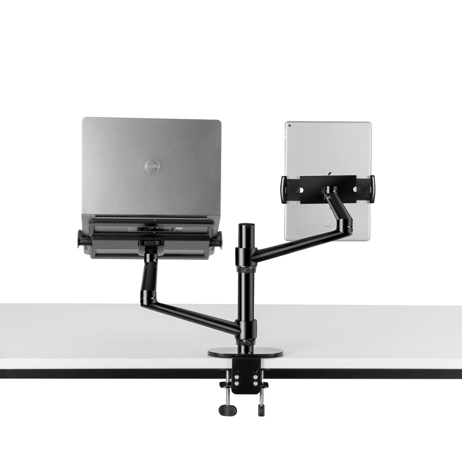 Supporto da tavolo 2 in 1 con doppio braccio per tablet e computer portatile, per tablet fino a 12" – 17" e laptop da 12 – 17", extra VESA Adopter fino a 27" monitor (nero)