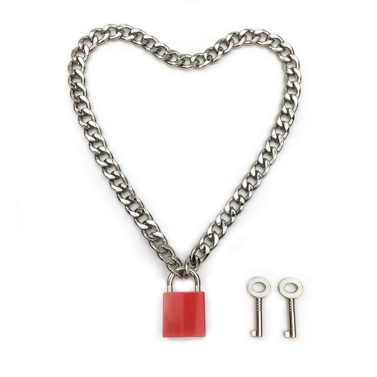 Succuba Padlock Necklace Chain Collar Choker with Two Keys and Box for Women, Men and Pet