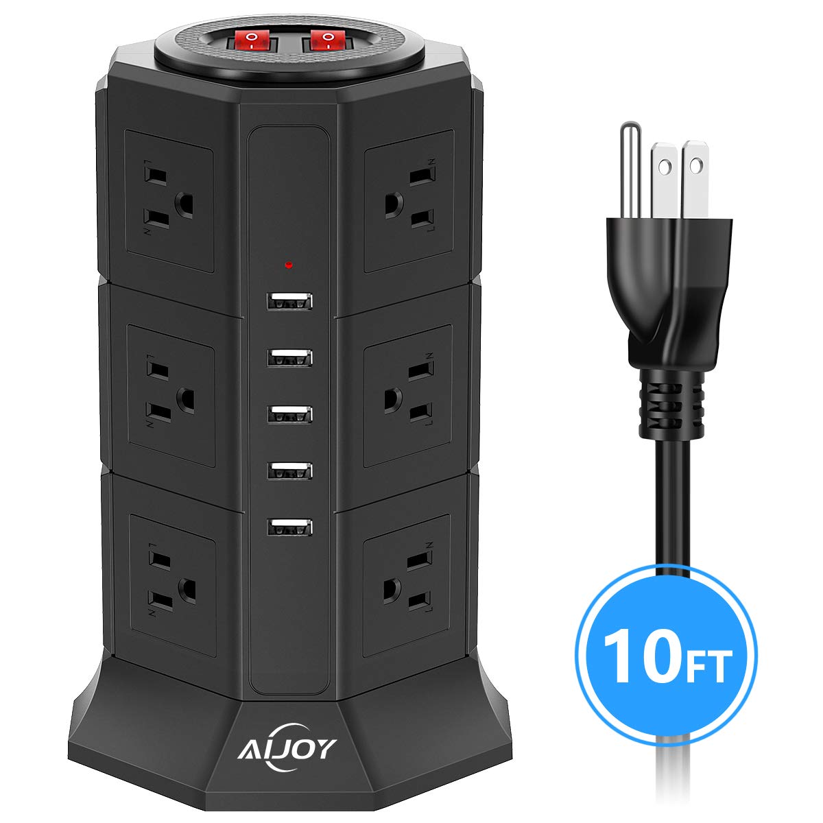 Buy Power Strip Tower Extension Cord 10 FT, 1050J Surge Protector