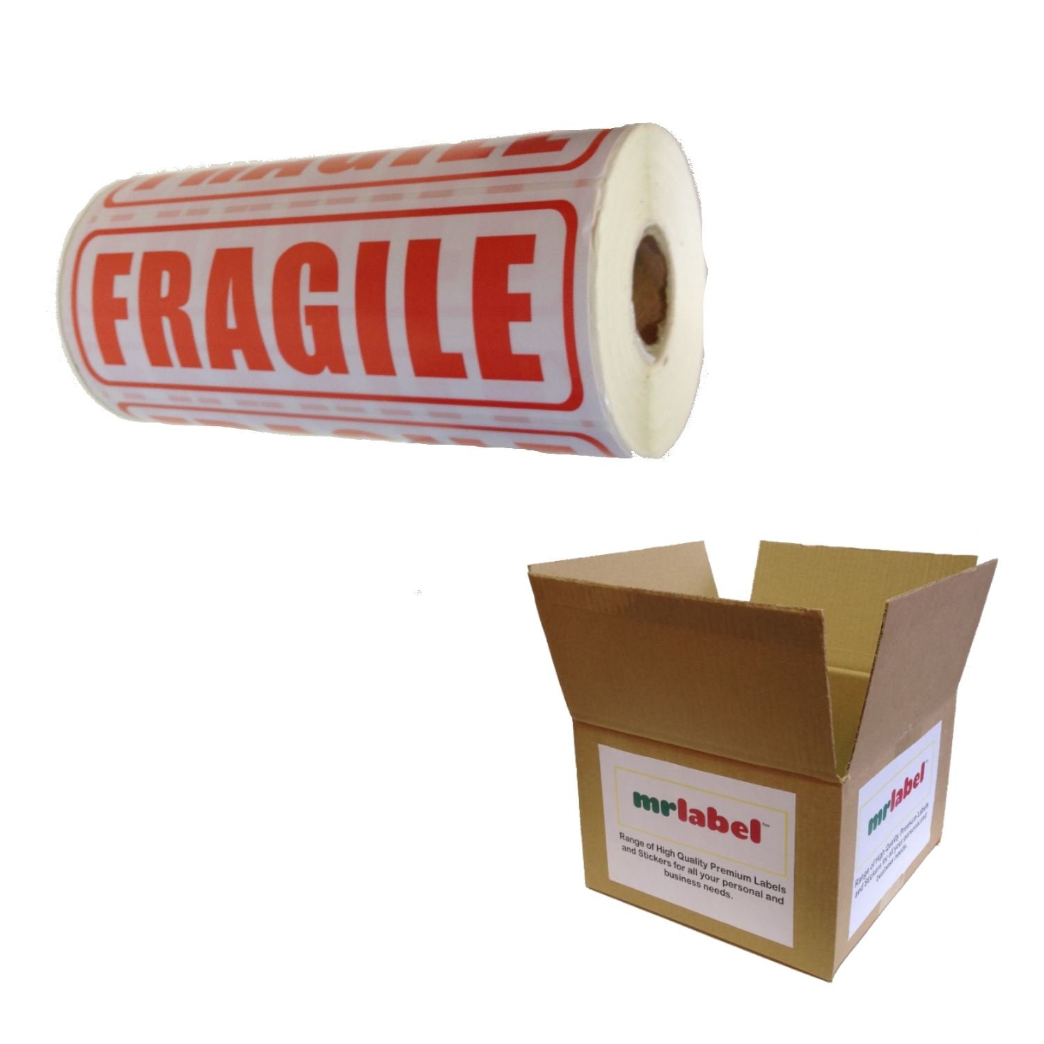 Mr-Label 500x Extra Large Fragile Stickers (1 Roll of 500 Labels) Red Text White Background 148x50mm