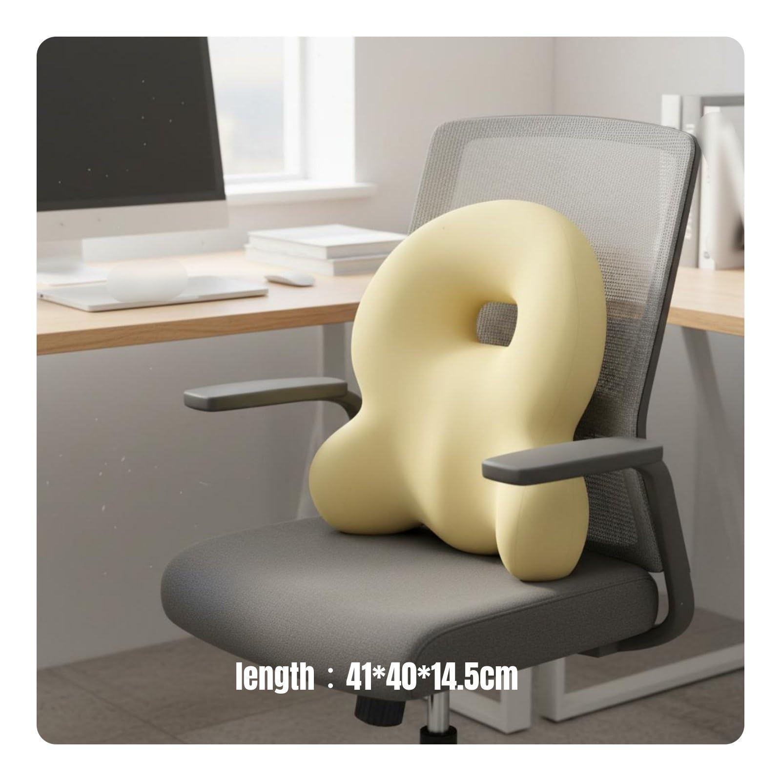 Cojín Lumbar de Apoyo Almohada Respaldo Soporte Espalda Lumbares Espuma Viscoelástica Adaptable Transpirable Funda Lavable Contorno 3D Alivio de, Beige