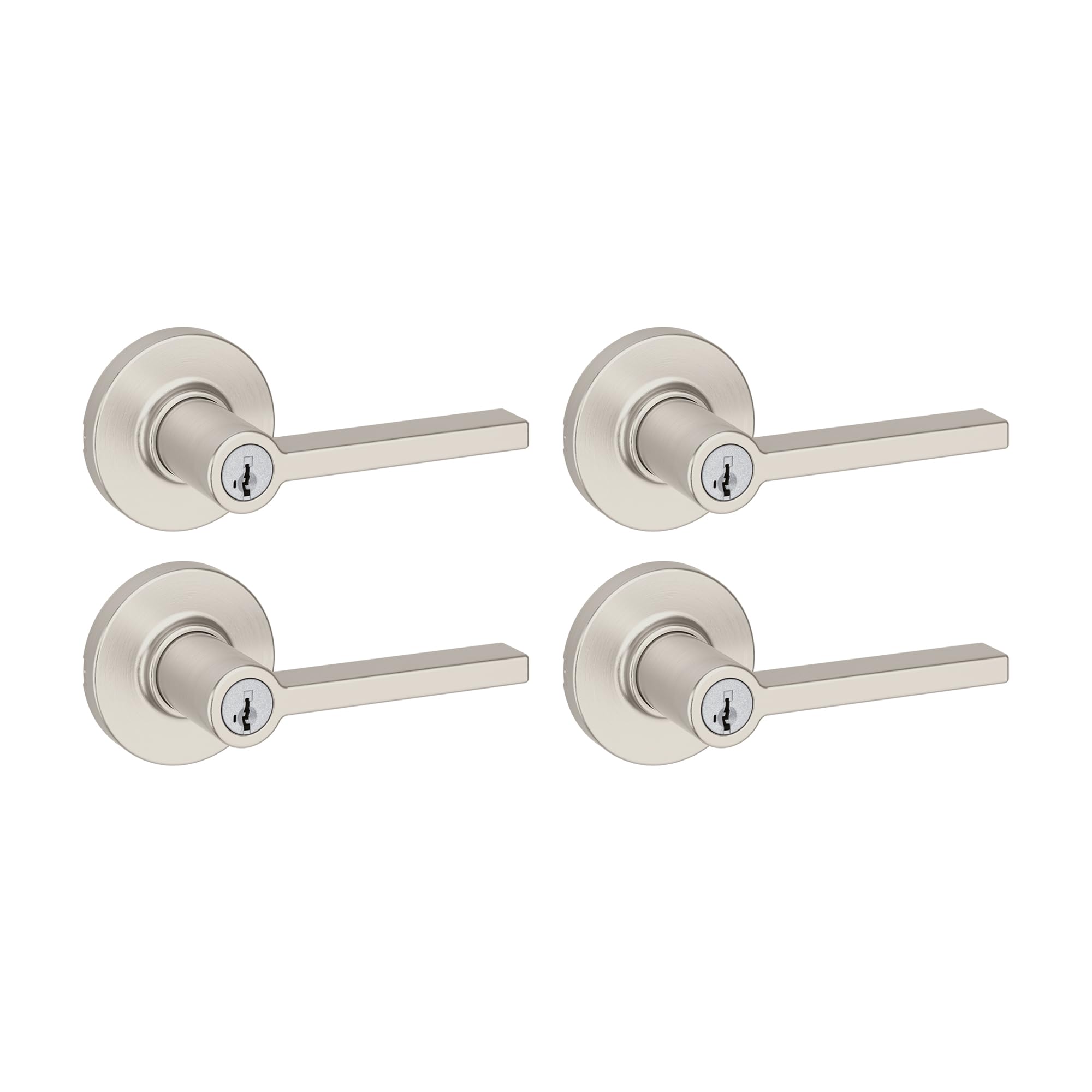 Poignée de porte d'entrée avec serrure Kwikset Casey (Lot de 4, Nickel Satiné)