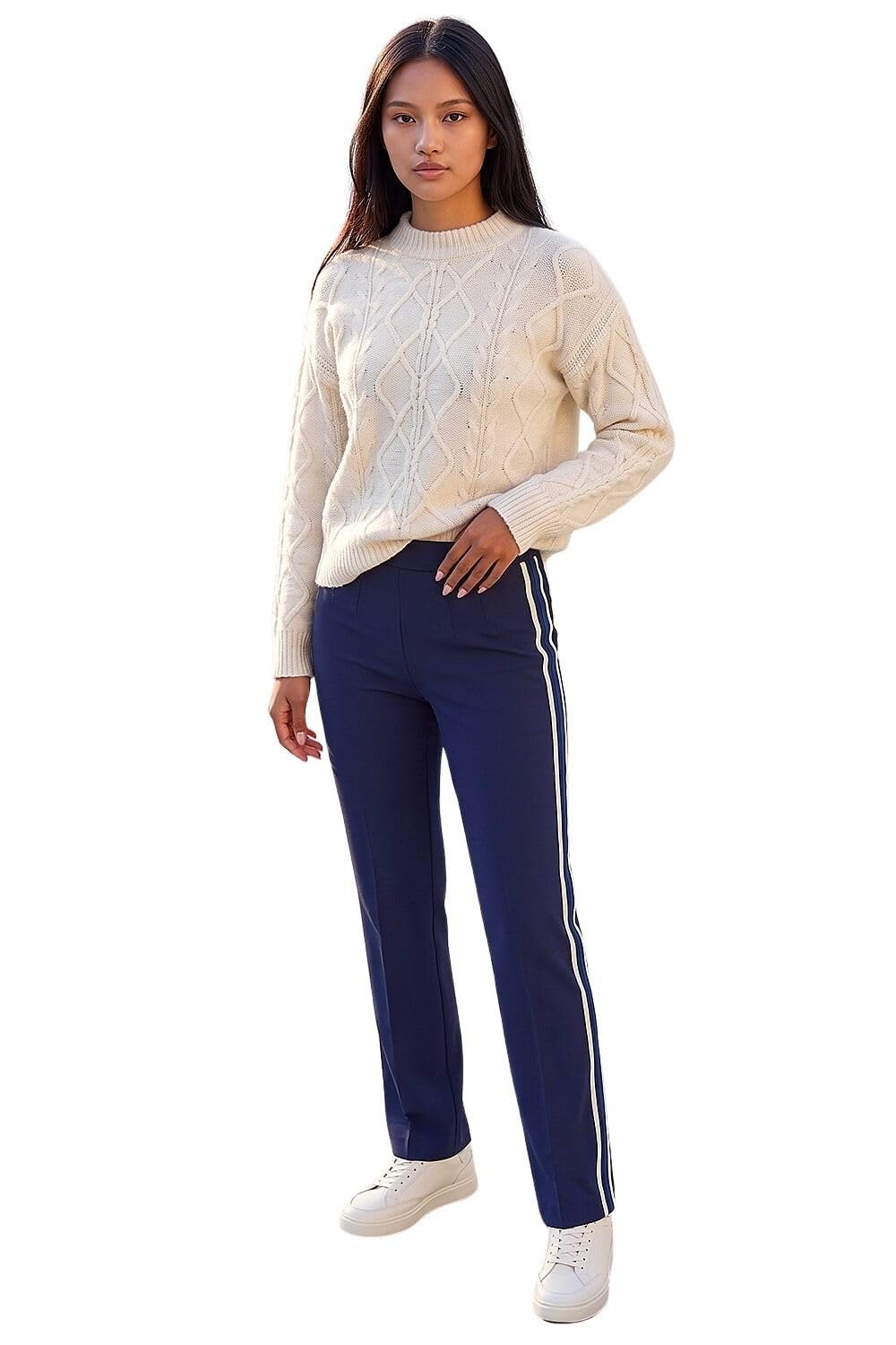 Roman Petite Side Stripe Ponte Trouser, Blue, Size 18, Women