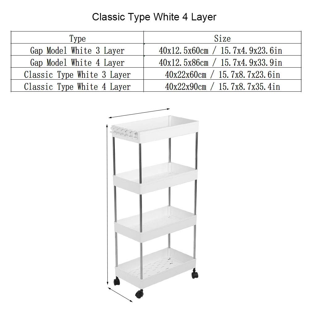 Scaffale portaoggetti da , organizer multistrato durevole per uso domestico, bianco, 3 strati, per bagno, , soggiorno (stile classico [bianco 4 ripiani]