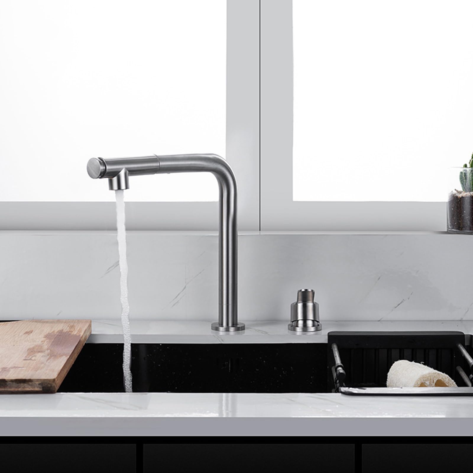 XJTNLB Grifo Cocina Abatible y Extraible Grifo Cocina Plegable Bajo Ventana Modo Dual Grifos de Cocina Fregadero Monomando Oculto de Elevación-Negro