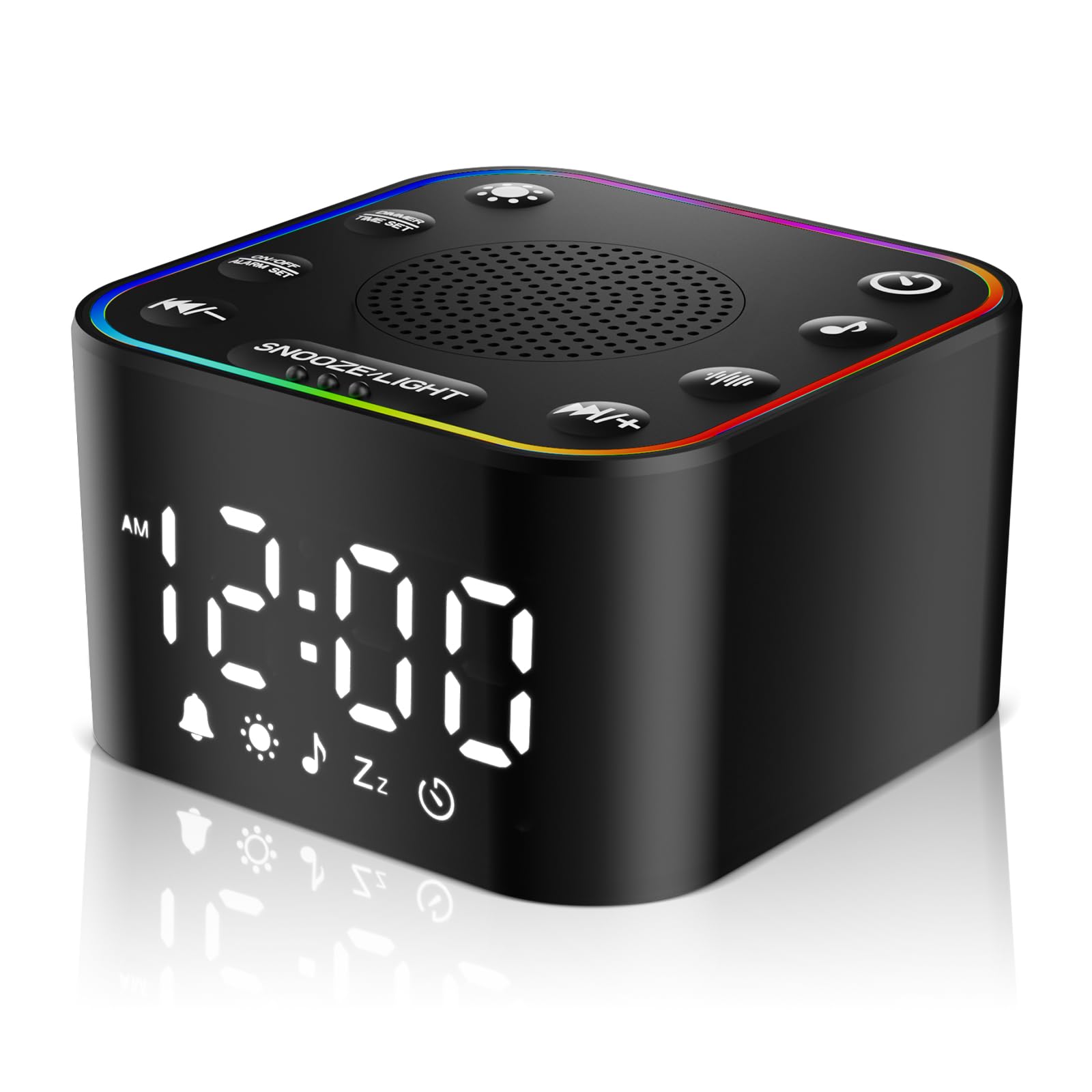 Alampan White Noise Sound Machine, Noise Machine with Alarm Clock for Sleeping, RGB Night Light, Digital Clock, Adults, for Bedside, Nightstand, with 30 Soothing Sounds Including Fan, Rain