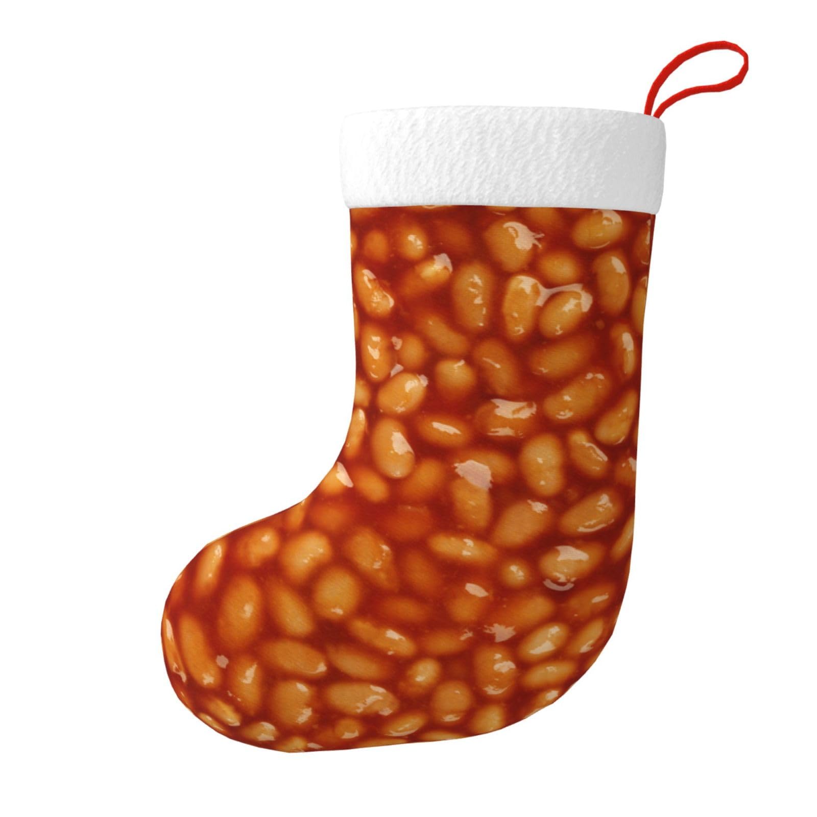 Lhahdg Black Baked Beans Pattern Christmas Stockings Xmas Hanging Stocking Socks Holiday Decor For Christmas Tree Fireplace Party