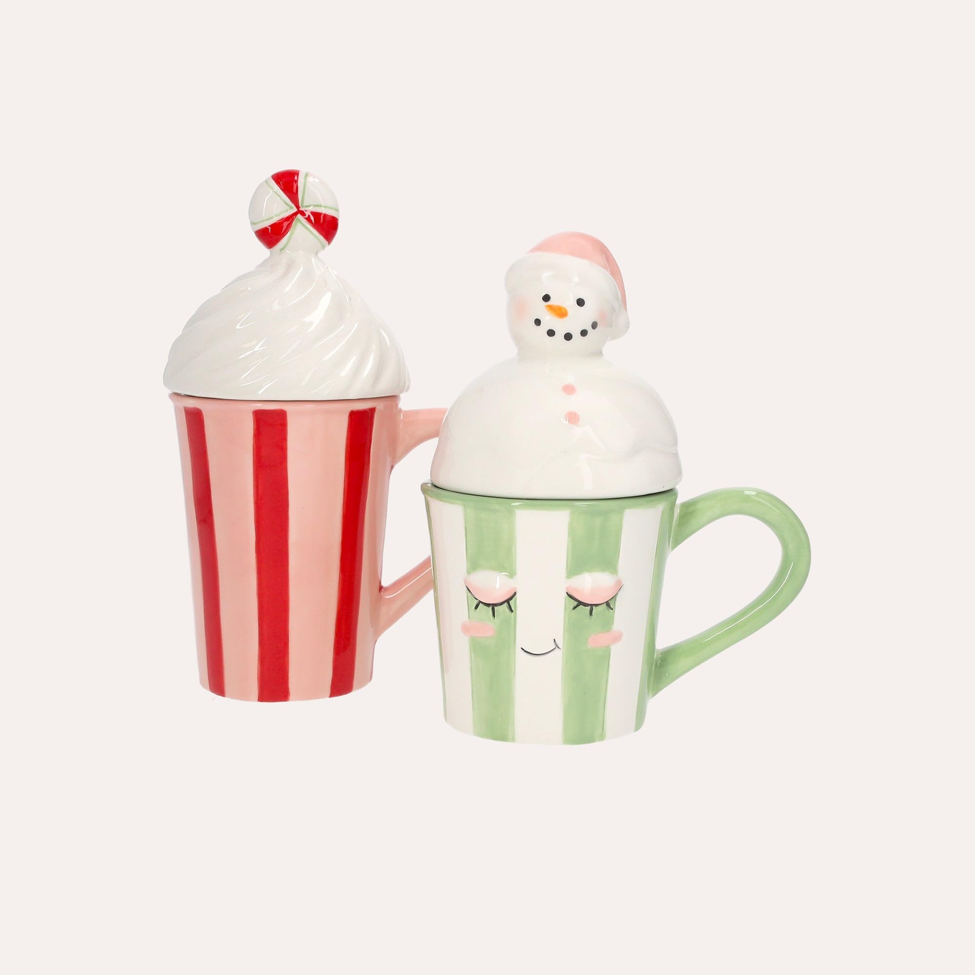 Keyhomestore | Zestaw 2 kubków ceramicznych z pokrywką | Śniadanie lub herbata, elegancka dekoracja stołu i prezent do domu - wyprodukowano we Włoszech