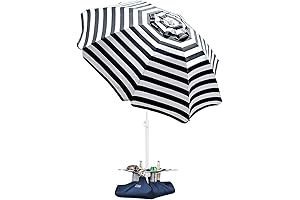 OutdoorMaster Beach Umbrella - 6.5ft with Built-in Sand Anchor and Cup Holder,...
