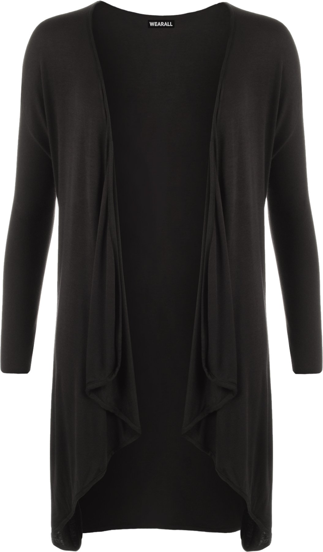 Wearall Women's Black Plus Size Long Sleeve Plain Cardigan Open Waterfall Top 20/22