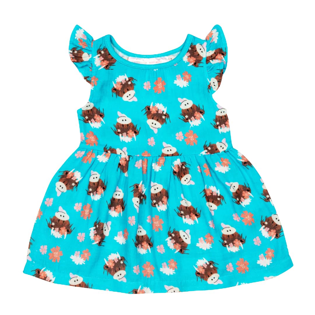 Blade & Rose | Bonnie Highland Cow Summer Dress | Unisex Clothing for Babies & Toddlers 4-5 Years | Blue