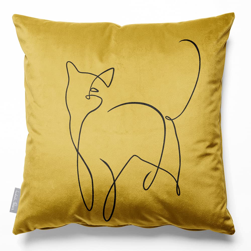 Izabela Peters Mustard Ochre Eco-Friendly Velvet Cushions - Filled, 45 Cm, Cat - Chair & Sofa Seat Cushions