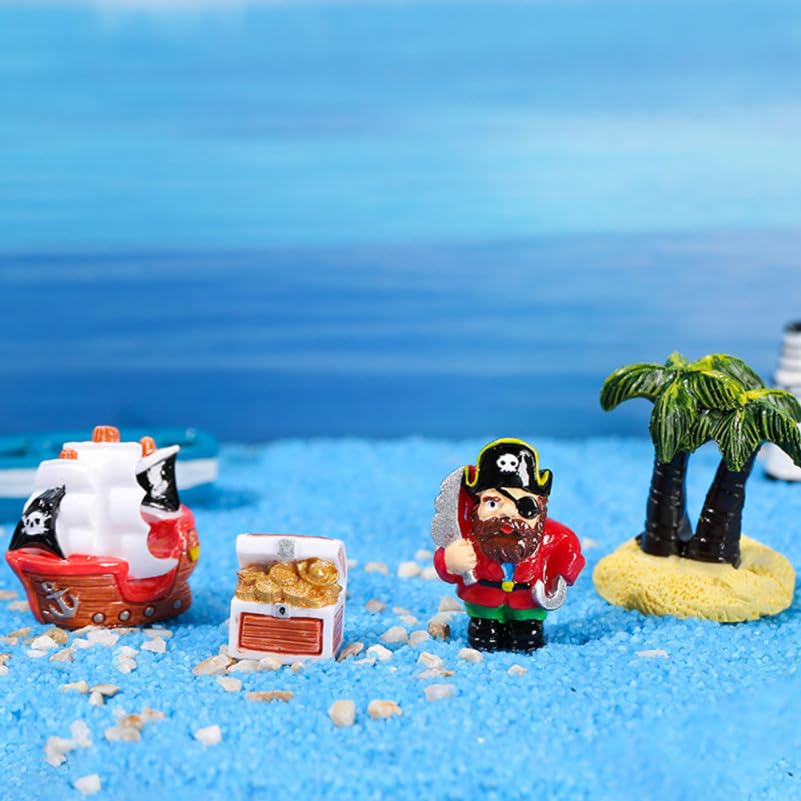 MAGICLULU Miniature Pirate Ship Figurine Set including Treasure Chest and Palm Tree Coastal Beach Decor for Dollhouse and Diy Home Office Garden Landscape - Image 3