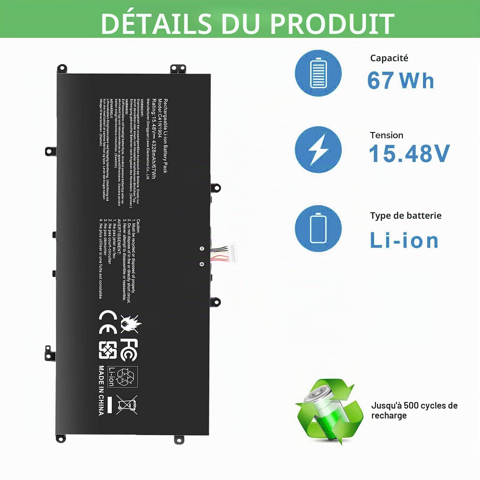 C41N1904 C41N1904-1 Batterie de remplacement pour ordinateur portable Asus Zenbook 13 UX363EA UX363JA UX393EA UX325EA UX325JA 14 UX425EA UX425JA UM425IA UM325SA BXX 325EAA. VivoBook S14 S435