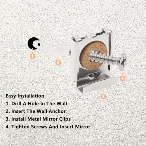 Image of Metal Mirror Clip,ULIFESTAR SUS304 Wide Channel Mirror Hanger Clip,Large Mirror Retainer Clip,Heavy Frameless Mirror J-channel Mount Wall Clips with Screw Spring Loaded Mirror Hanger Clip 12PCS