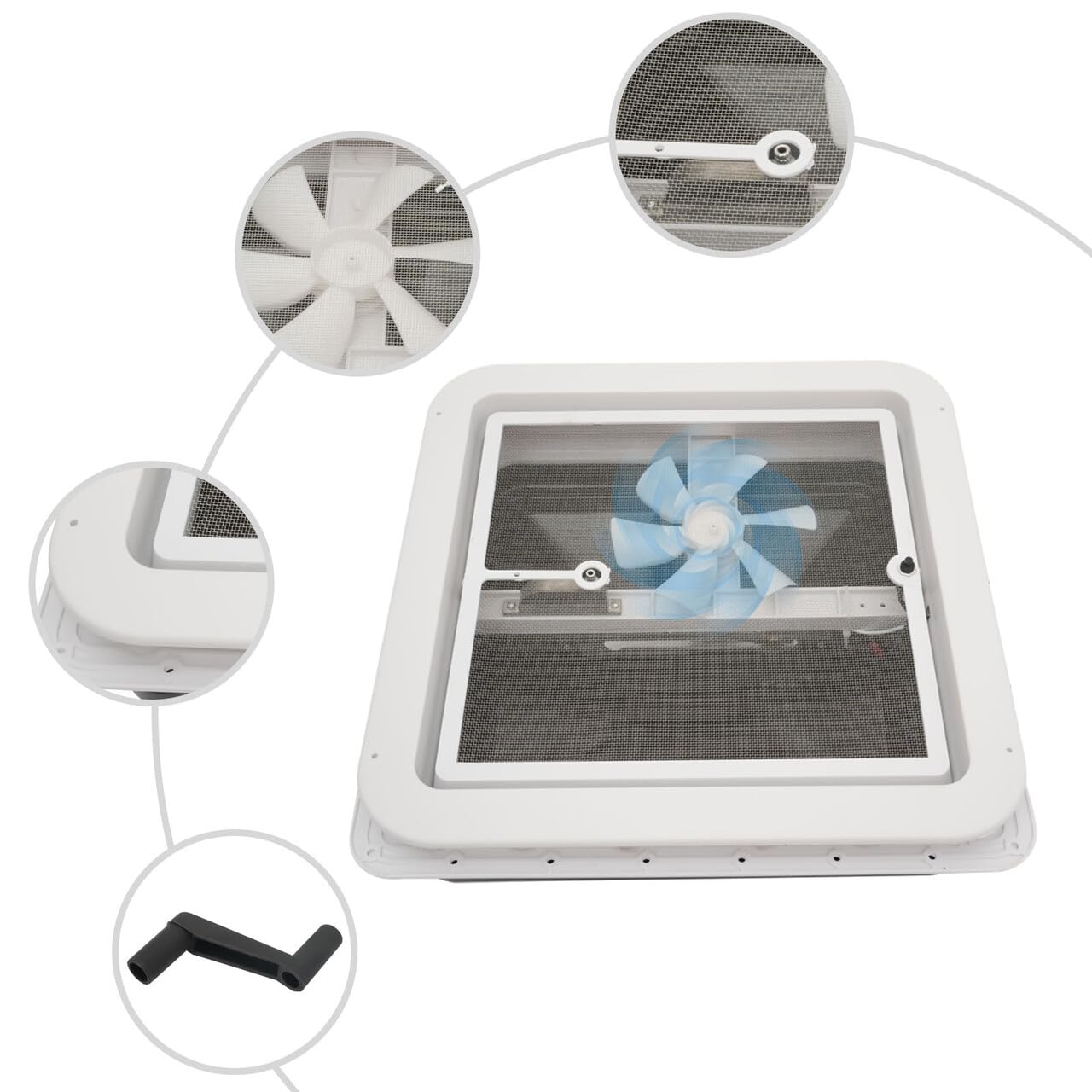 Campana de techo para ventana de techo, para caravanas, todas las funciones, longitud ajustable, protección solar, protección contra el calor, para caravana con ventilador, transparente, o incluye