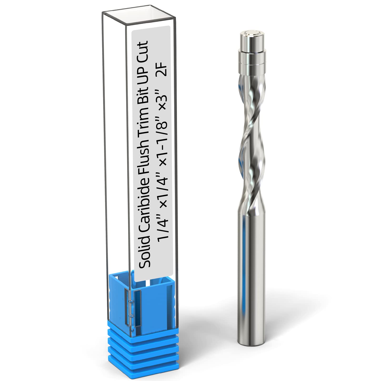 MEIGGTOOL 1/4-Inch Diameter Spiral Flush Trim Router Bits, Up-Cut Flush Trim Solid Carbide Spiral Router Bit 1/4-Inch Shank