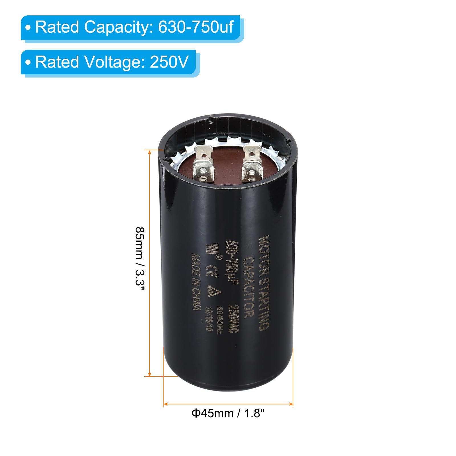 PATIKIL Condensador De Arranque De Motor, 10 Piezas 630-750uf 250V 50/60Hz CD60 Condensador De Funcionamiento Condensador De Arranque Para Motor Eléctrico Comienza A Funcionar, Negro