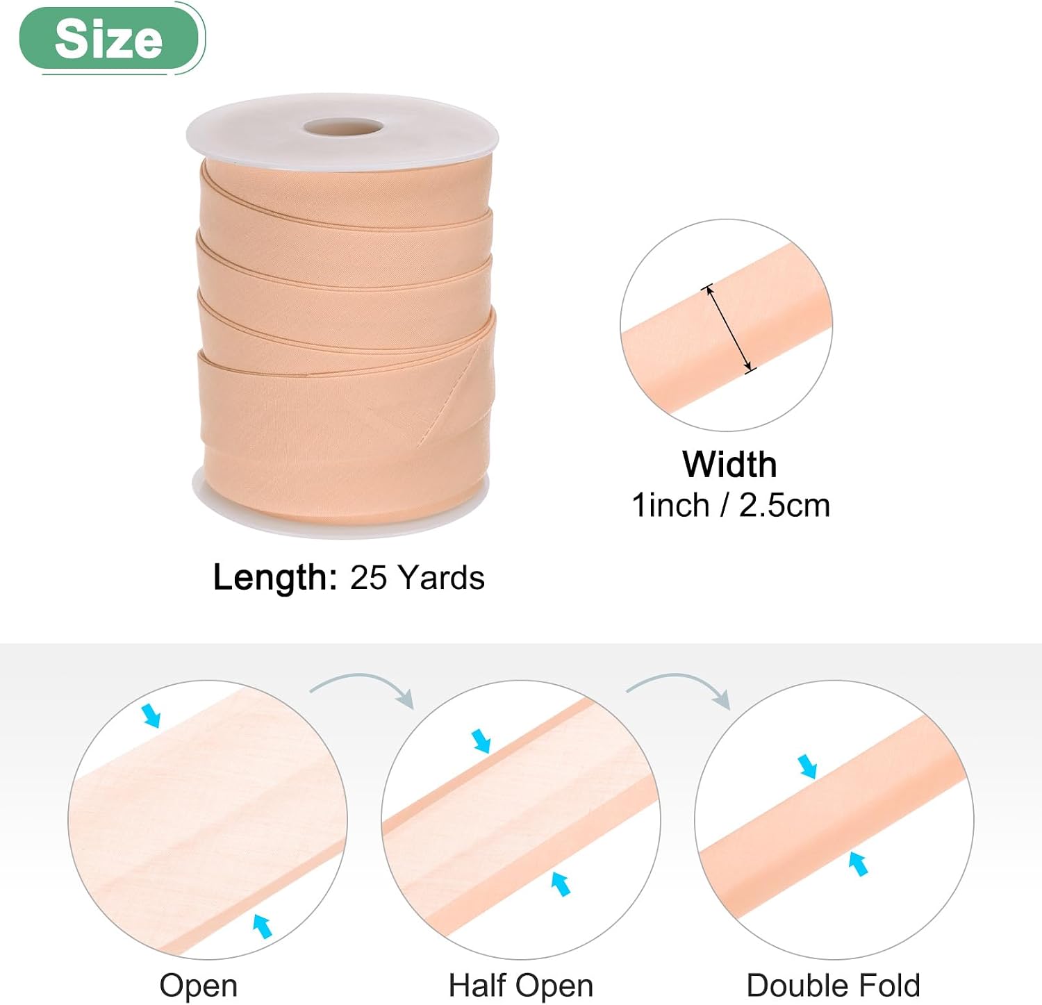 M METERXITY Double Fold Bias Tape 1 Inch 25 Yards Cotton Bias Binding Tape Bulk Double Fold Bias Tape for Sewing/Seaming Hemming/Binding//Quilting/DIY Craft [Beige] image 3