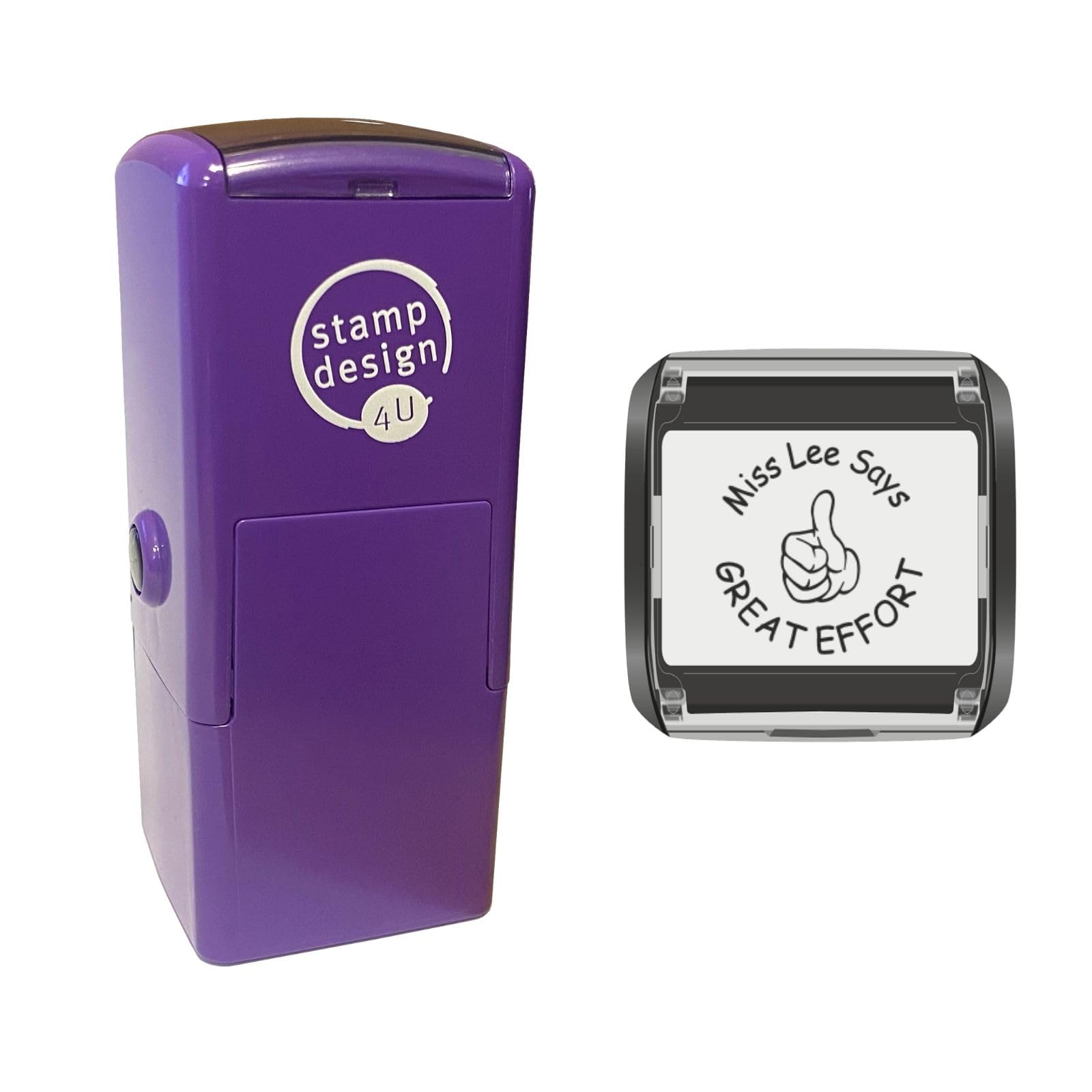 Thumbs Up Design in Black with 2 Lines of Custom Text - School Teacher Personalised Reward, Education and Motivational Stamps