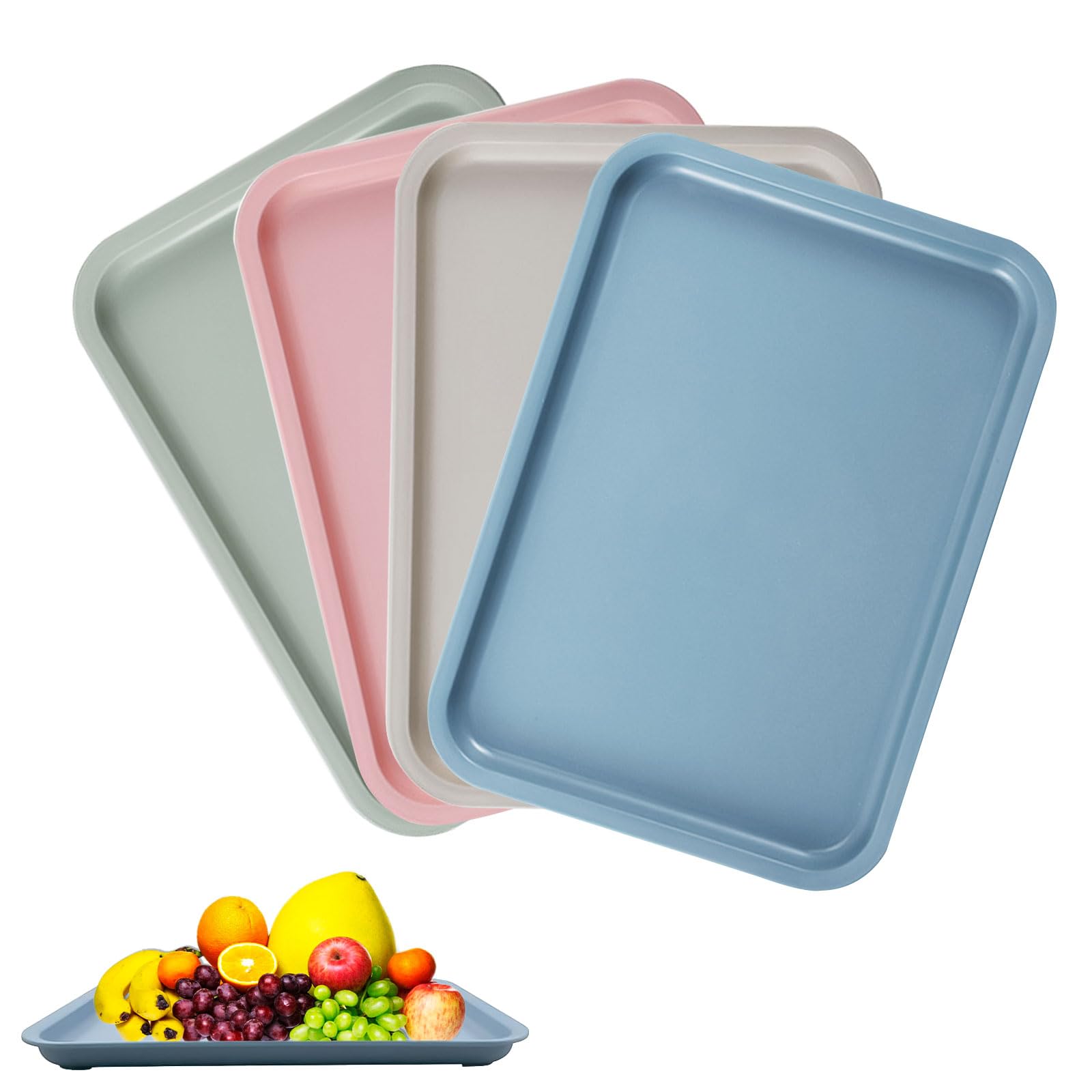 YUESIKJ 4 Stücke Unststofftablett Serviertablett Rutschfest Kunststoff Serviertablett Fast Food Tablett Rechteckig Tablett Servierplatten Küchentablett 24.5*17.5cm Für Küche Esszimmer Café (4 Farben)