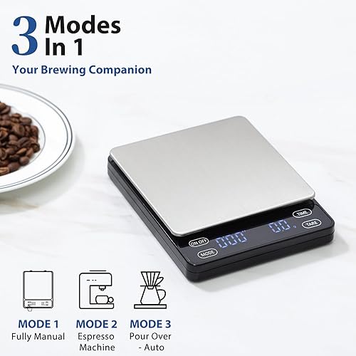 Miniatura 4 de KitchenTour - Báscula de café nano con temporizador de 6.6 lbs0.00 oz, 3 modos para máquina de café expreso y vertido, báscula de espresso de alta