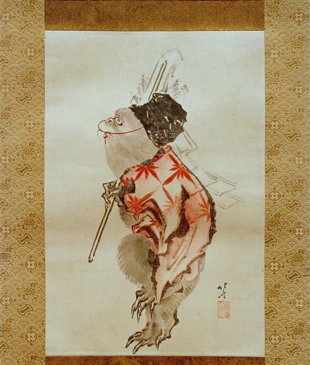 Cuadro de lienzo Katsushika Hokusai Dressierter Affe póster vertical grande 60x90