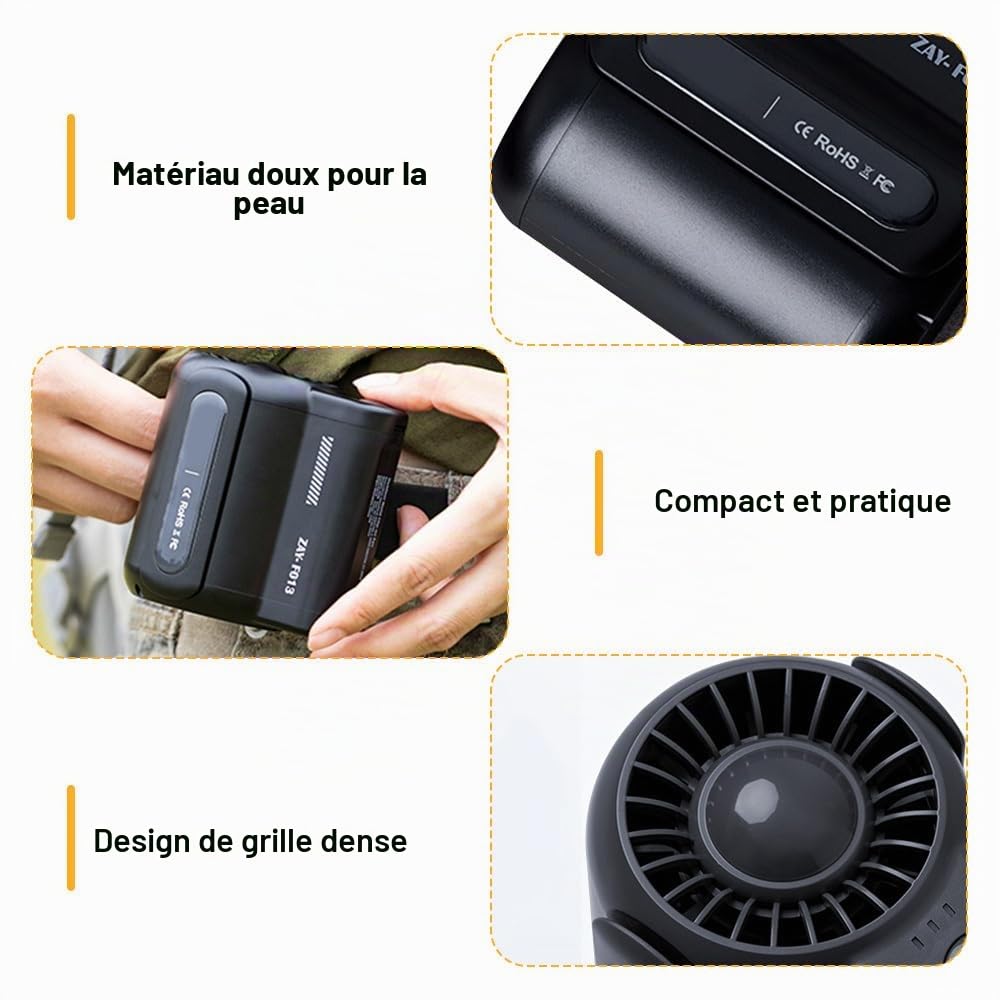 DONGKER Ventilateur Portable a Pince a la Taille,Ventilateur a Pince Cool Sous la Chemise,3 Vitesses,Puissant,4500 MAh,Rechargeable Par USB,Refroidissement 24 H et Prévention des Coups de Chaleur
