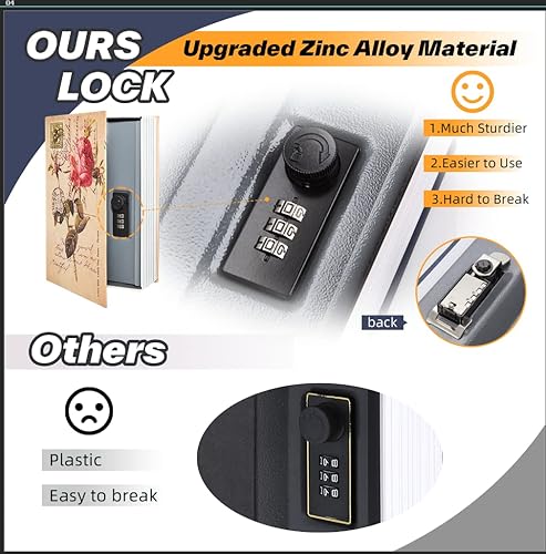 Miniatura 2 de Caja fuerte con cerradura para libros, color rosa caja secreta Ohuhu con compartimento secreto, pequeña caja fuerte para el hogar, caja de libros