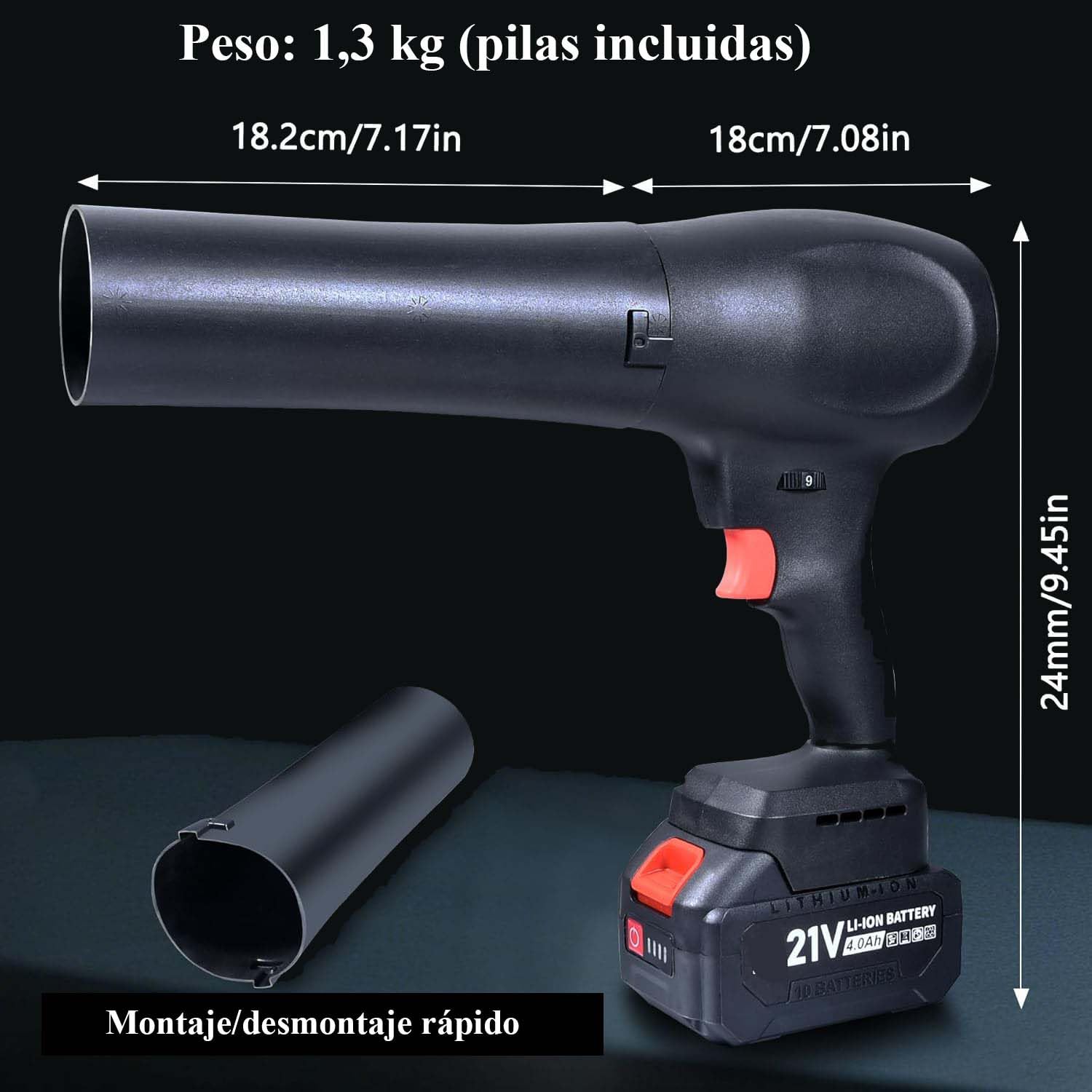 Soplador de Turbo Inalámbrico con 1 x 4000mAh Batería, Soplador de Hojas sin Escobillas 130.000RPM, Mini Soplador de Aire Eléctrico para Limpieza de Hojas, Nieve, Polvo, con Boquilla Extendida