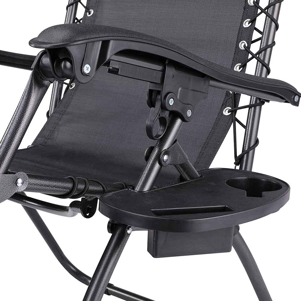 BAKAJI Sedia gravità Zero Sdraio da Giardino Poltrona Relax Pieghevole Salvaspazio con Vassoio Tubolari Acciaio 22mm Reclinabile Tessuto in Texilene Traspirante Terrazzo Piscina Esterno (Nero)