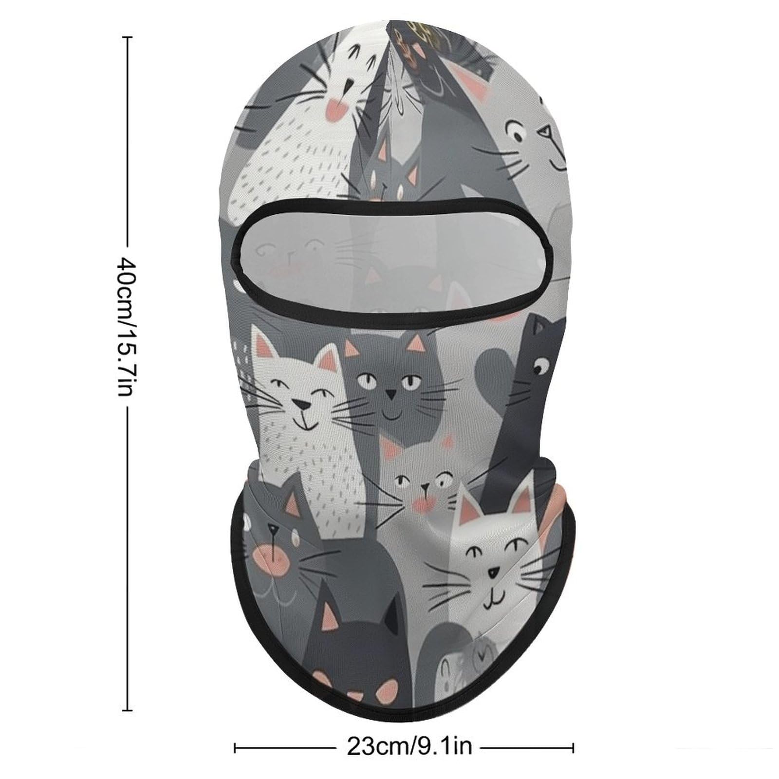 Breathable Balaclava, Cute Funny Grey Cats Pattern Face Cover, Ski Mask for Outdoor Sports & All-Season Use