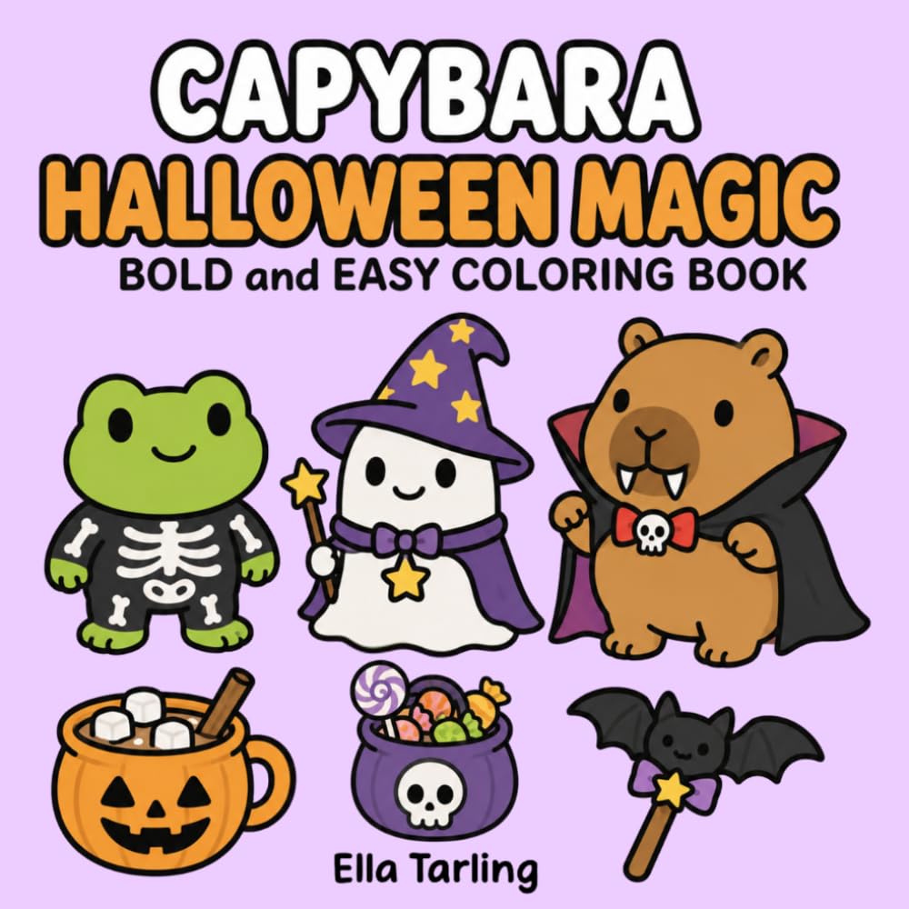 Capybara Halloween Magic Coloring Book: Cute and Spooky Bold & Easy Coloring Pages for Relaxation and Halloween Fun (Cozy Animal Coloring Series)