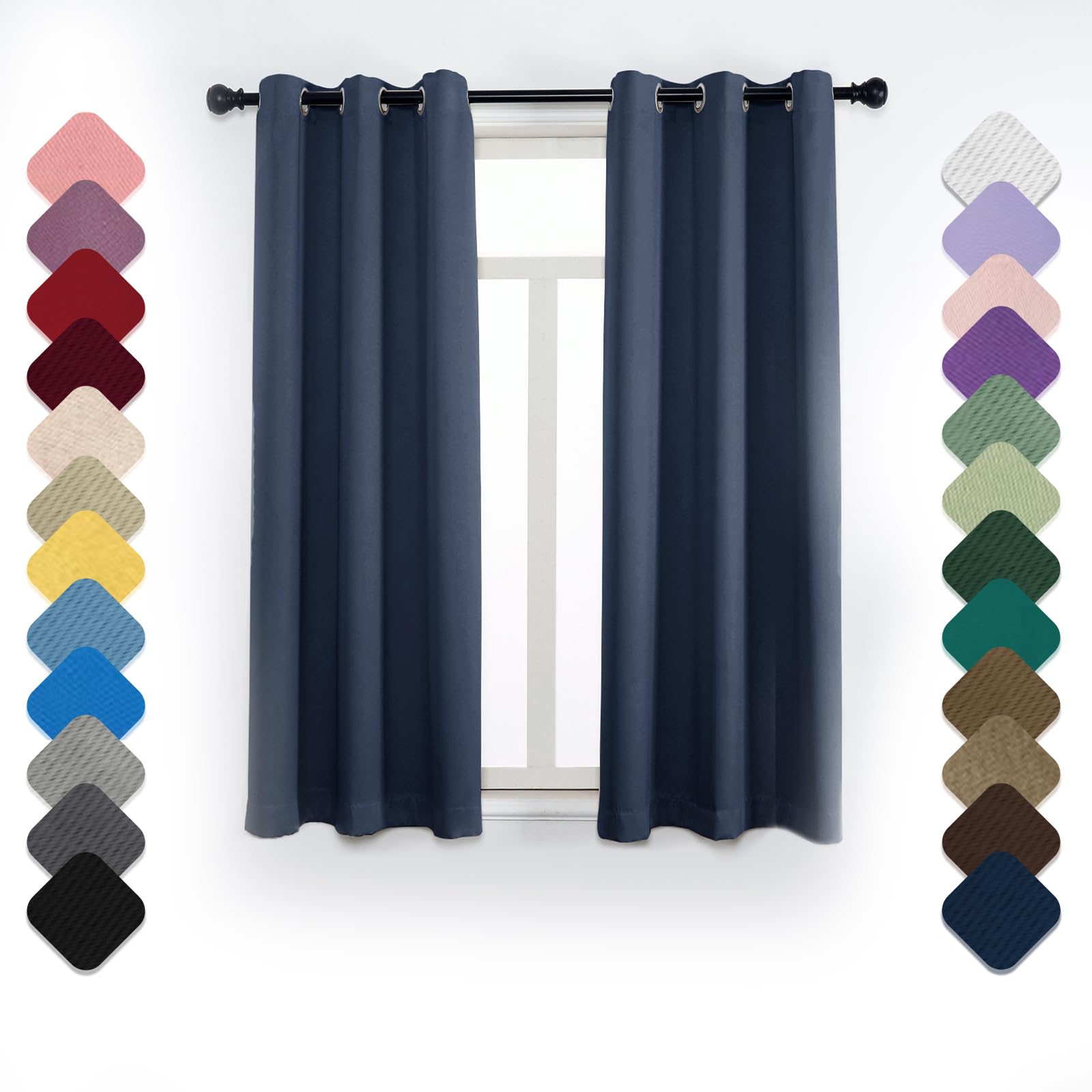 Cortinas Salon, Cortina Opaca Termica Aislante 1 Pieza, 175 x 140cm (AlxAn) Cortinas Blackout con Ojales, Cortinas Dormitorio Matrimonio, Cortinas Acusticas Azul Oscuro-2