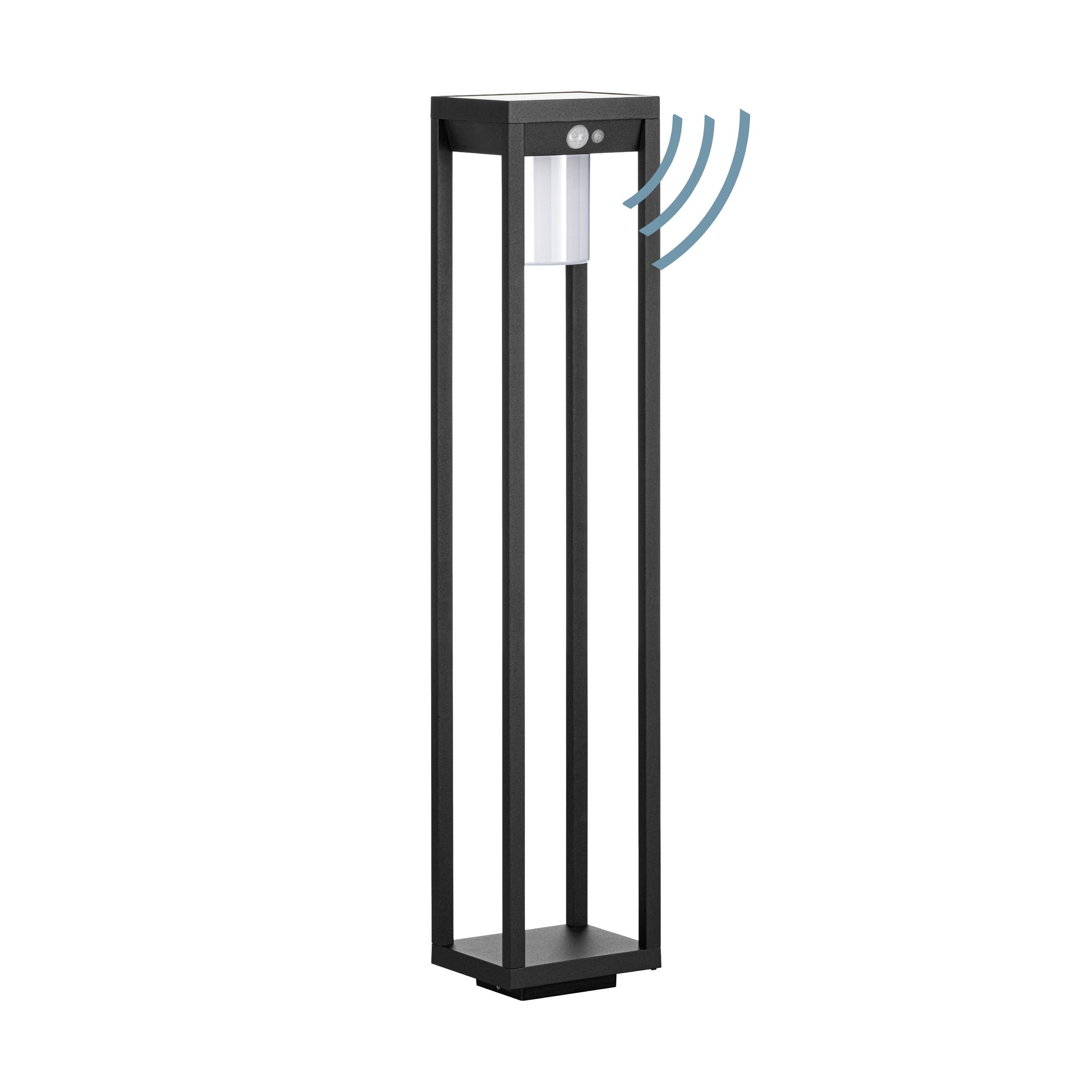 Eglo Martano - Lampada da terra solare per esterni con rilevatore di movimento, lampada per esterni con sensore, per giardino e vialetto, in alluminio in nero e plastica bianca, IP44